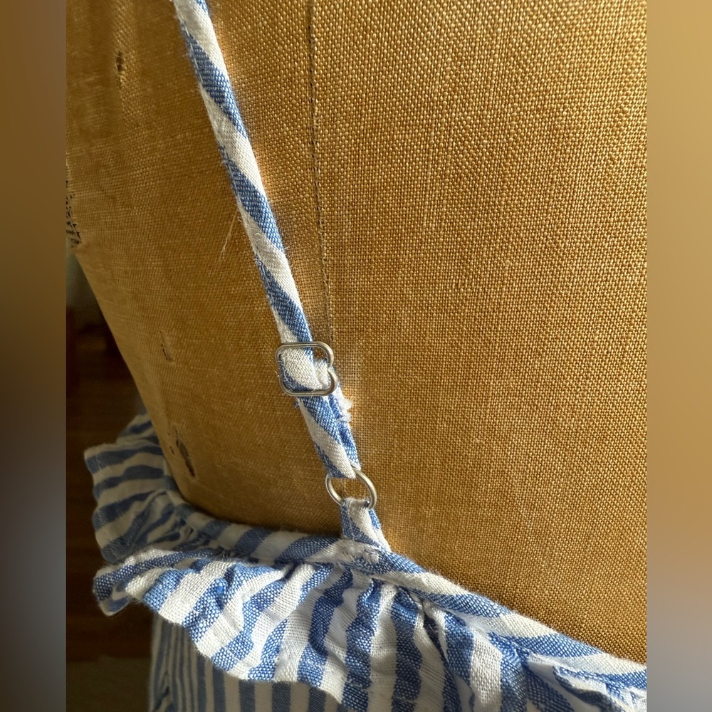J Crew Cotton-linen tiered blue/white pinstripe Maximize sundress, S, MSRP $118 - Picture 8 of 14